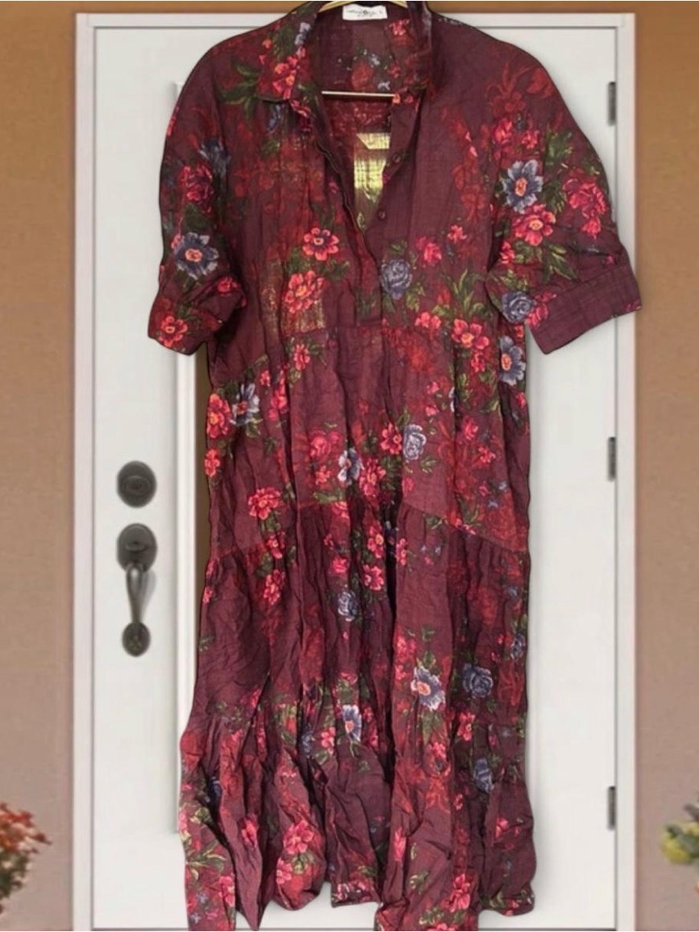NATURAL LIFE Rebecca Burgundy Floral Button-Front Dress